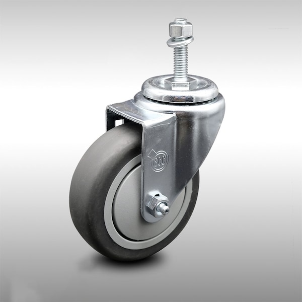 4 Inch SS Thermoplastic Rubber Wheel Swivel 3/8 Inch Threaded Stem Caster SCC